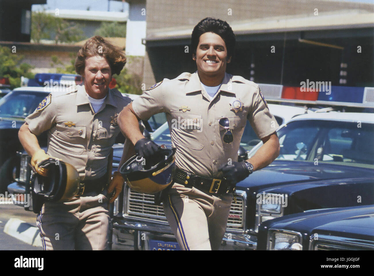 CHiPs  Warner Bros TV series 1977-1983 with from  Larry Wilcox at left and Erik Estrada Stock Photo
