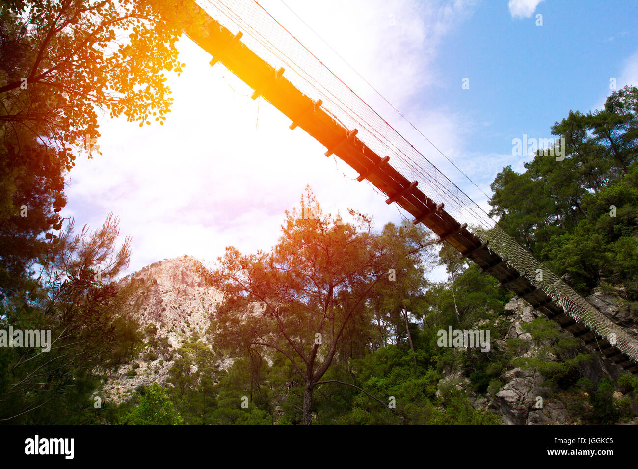 Rope walkway through in a nature mountain park Stock Photo - Alamy