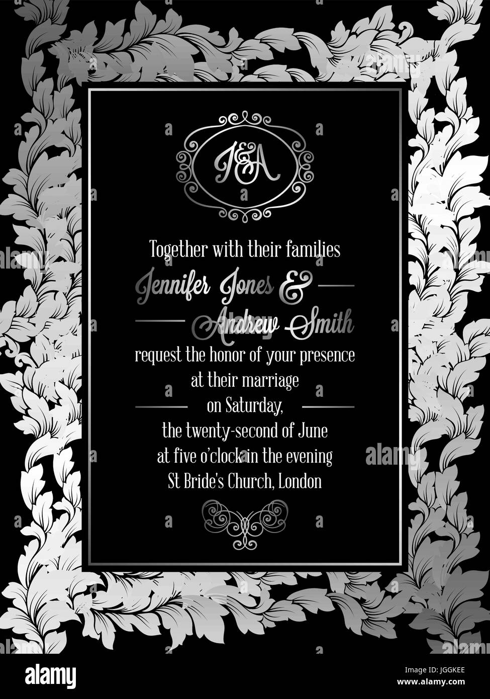 vintage baroque style wedding invitation card template.. elegant