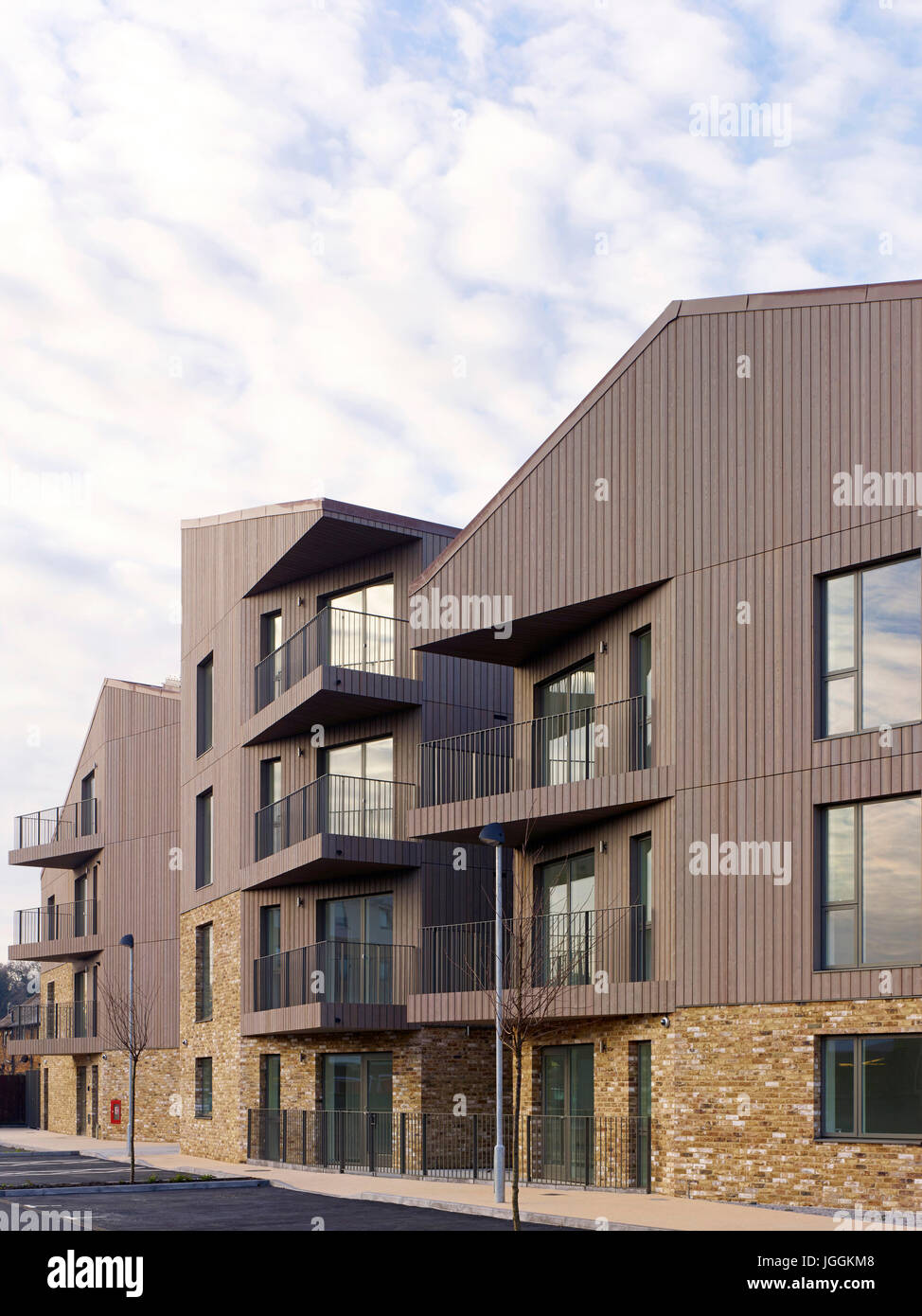 Perspective of timber brick street facades. Bruyn's Court, South