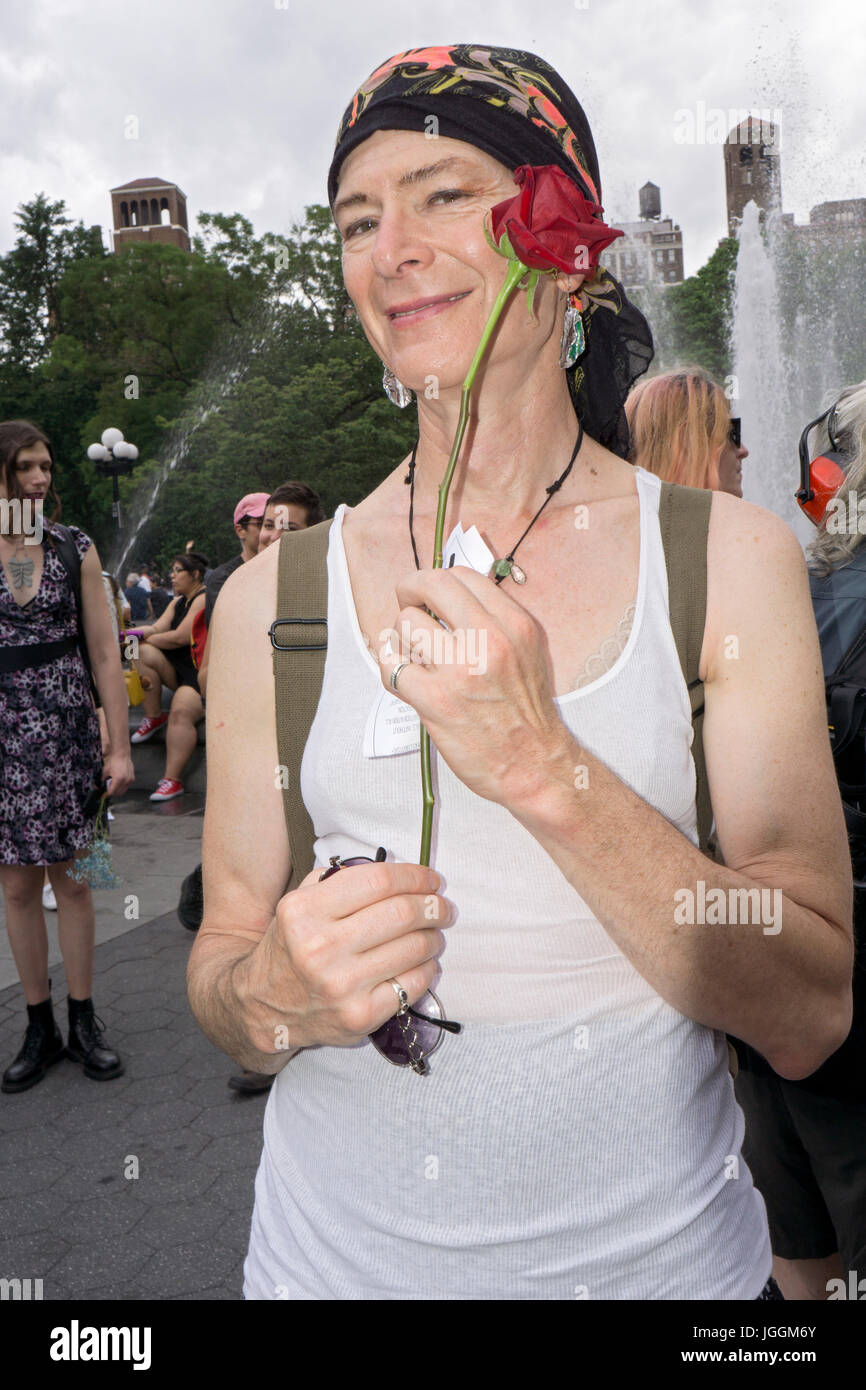 A transgender woman at the Trans Day if Action rally at Washington Square Park in Greenwich Village, New York City. Stock Photo