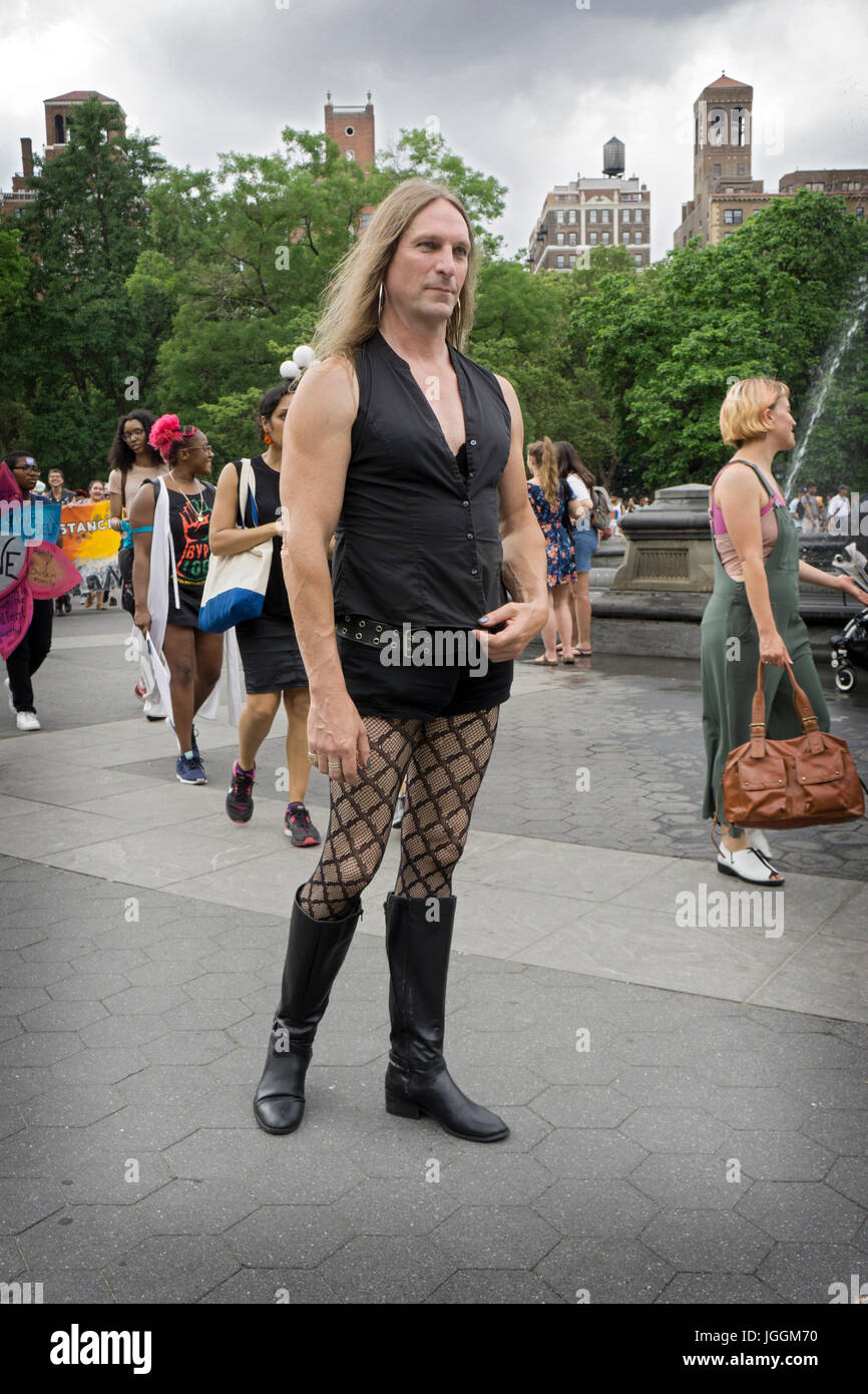 A transgender woman at the Trans Day of Action rally at Washington Square Park in Greenwich Village, New York City. Stock Photo