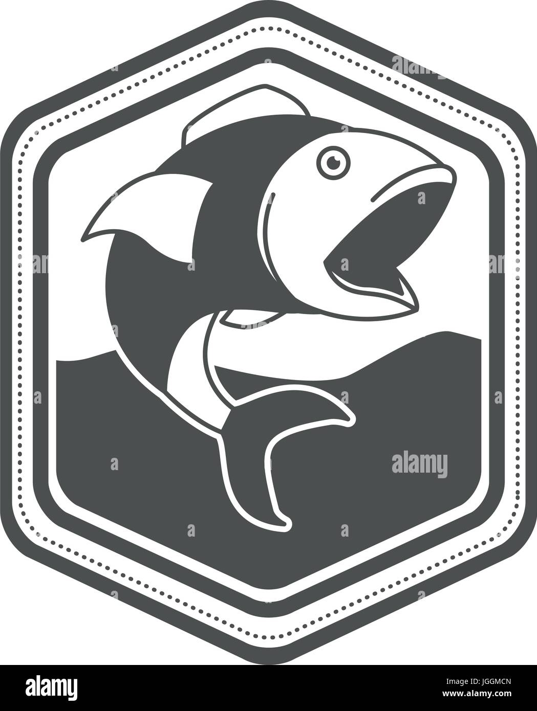 Dimond Shape Fish Line monochrome silhouette of diamond shape emblem with open mouth fish in ...