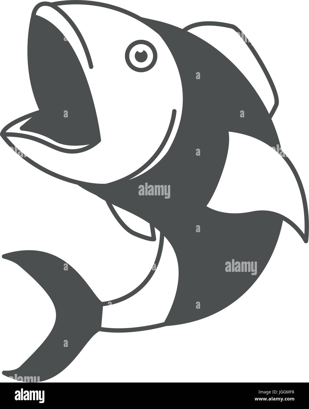 monochrome silhouette of open mouth fish Stock Vector