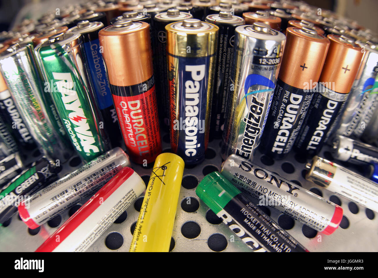 Montreal,Canada 7 July,2017. Pile of used double AA batteries.Credit