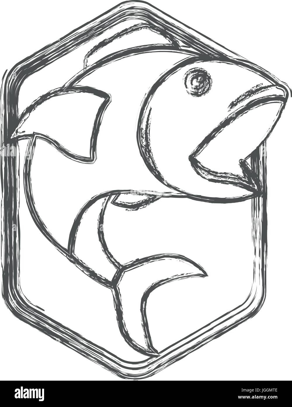 blurred sketch silhouette of diamond shape emblem with open mouth fish ...