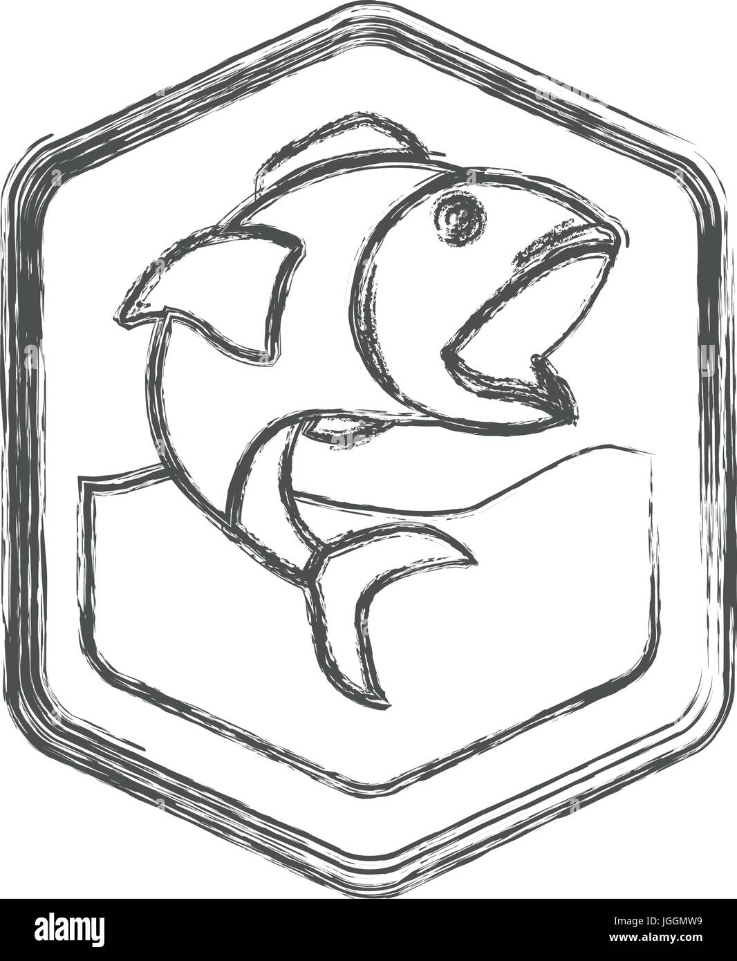 Dimond Shape Fish Line blurred sketch silhouette of diamond shape emblem with open mouth fish ...
