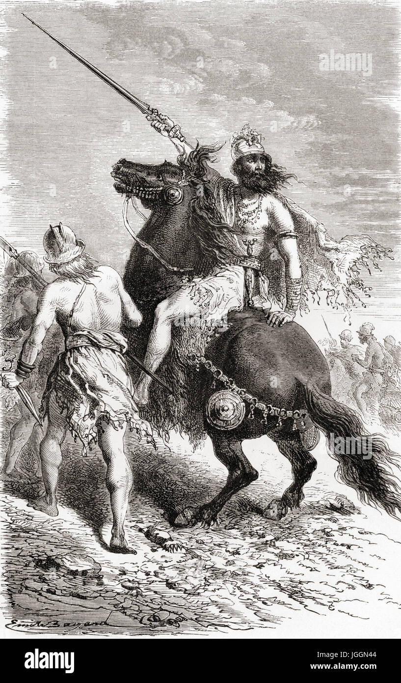 Iron Age warriors.  From L'Homme Primitif, published 1870. Stock Photo