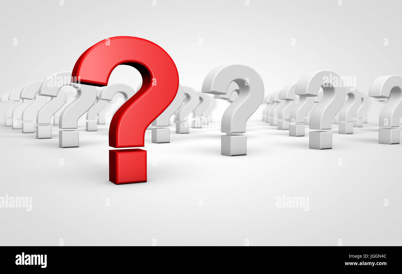 Question mark red symbol and icon customer faqs and support concept 3D illustration. Stock Photo