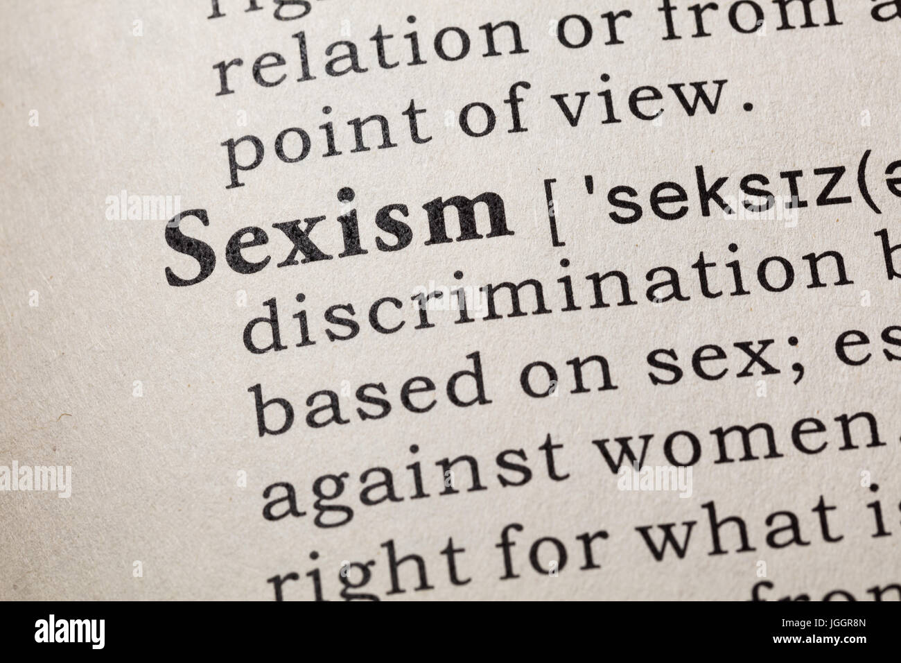 Fake Dictionary, Dictionary definition of the word Sexism. including key descriptive words. Stock Photo