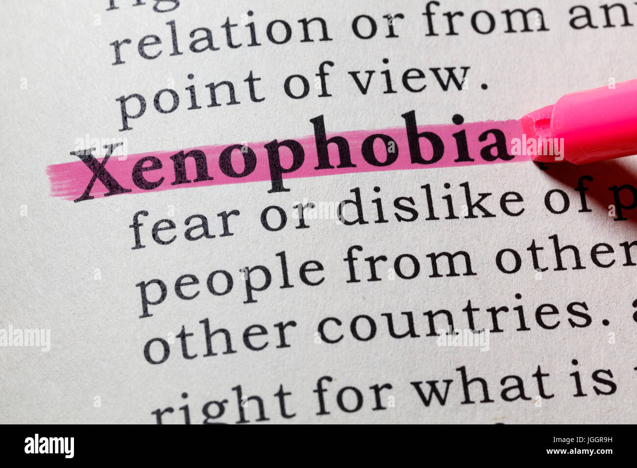 Fake Dictionary, Dictionary definition of the word xenophobia