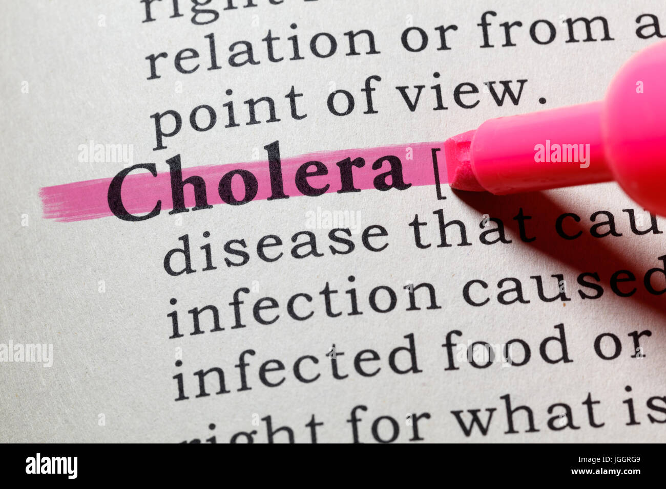 Fake Dictionary, Dictionary definition of the word cholera. including key descriptive words. Stock Photo