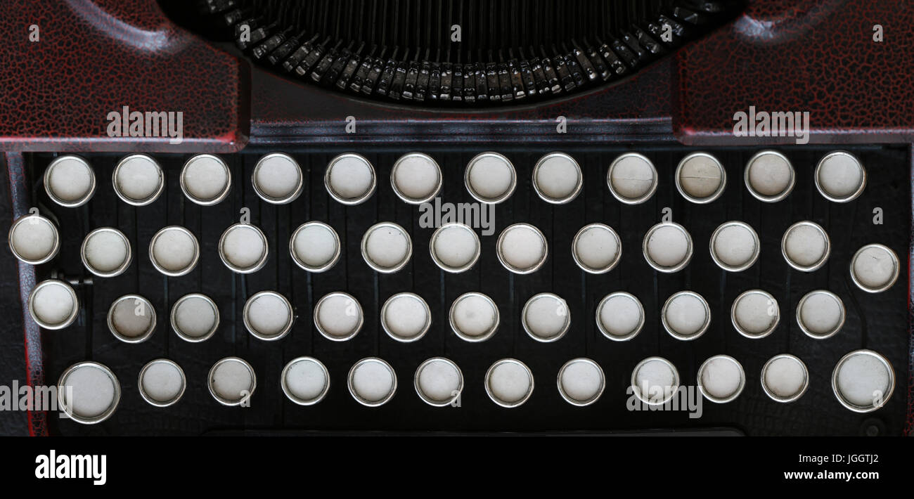 Detail of the old classical typewriter machine with blank keyboard