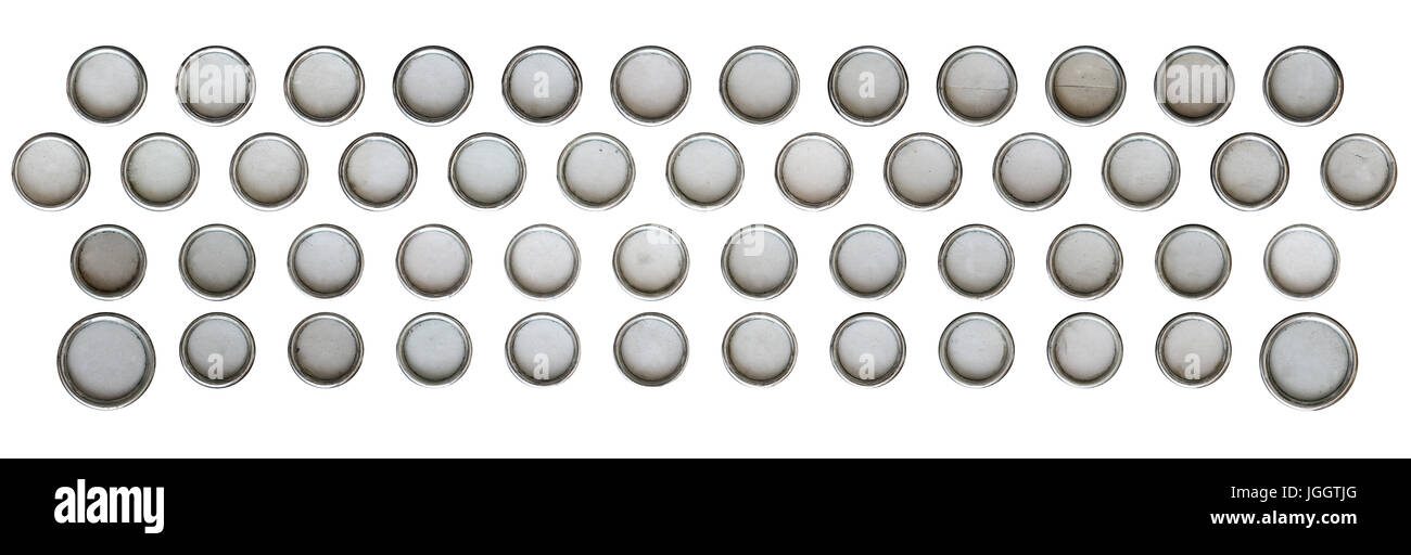 Blank buttons of keyboard of old typewriter - isolated Stock Photo