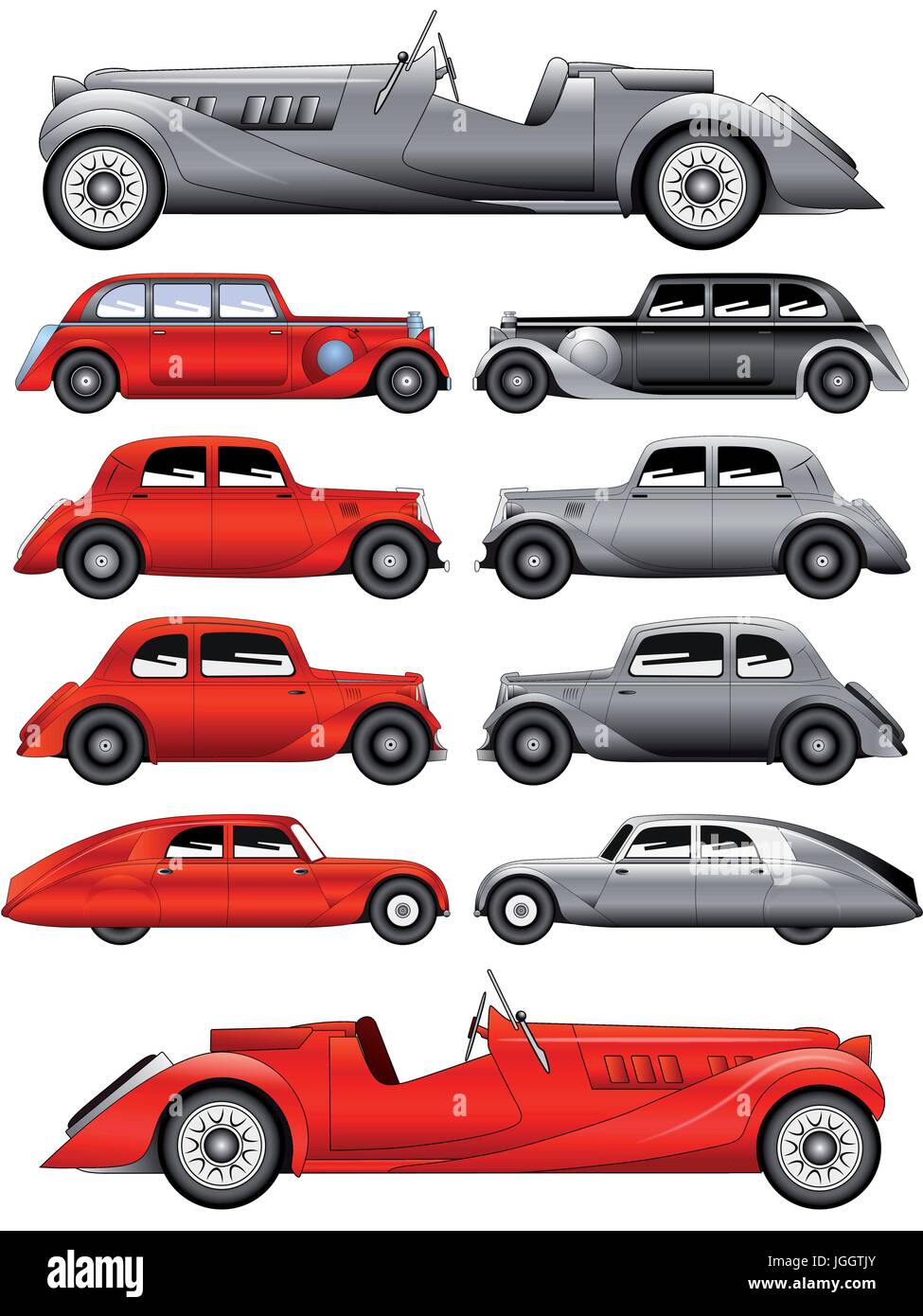 Vector illustration of the set of various vintage cars Stock Vector