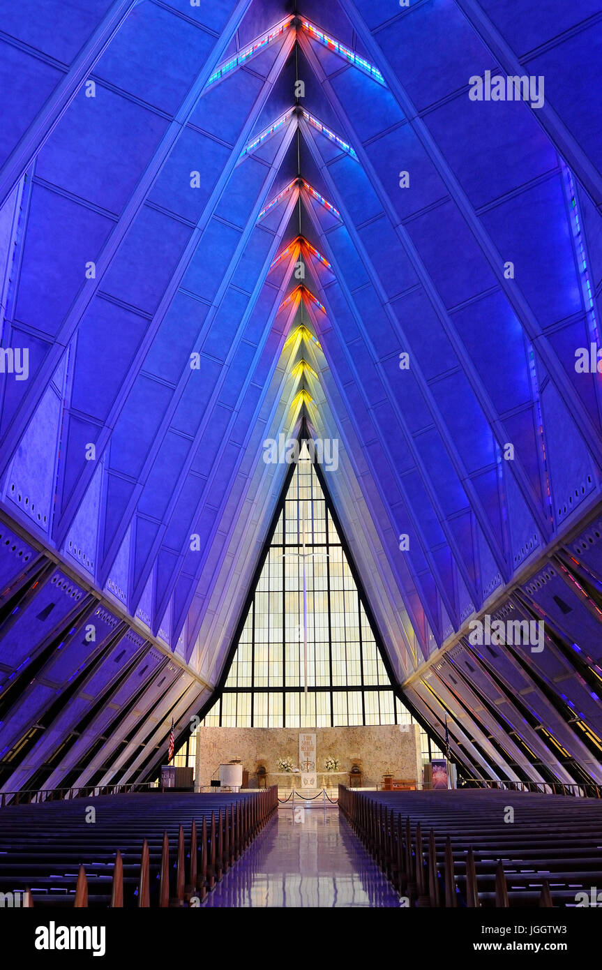 Interior of the United States Air Force Academy Cadet Chapel, Colorado ...