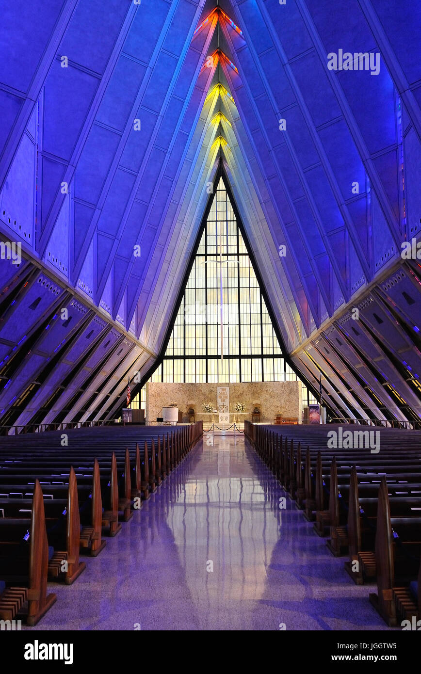 Interior of the United States Air Force Academy Cadet Chapel, Colorado ...