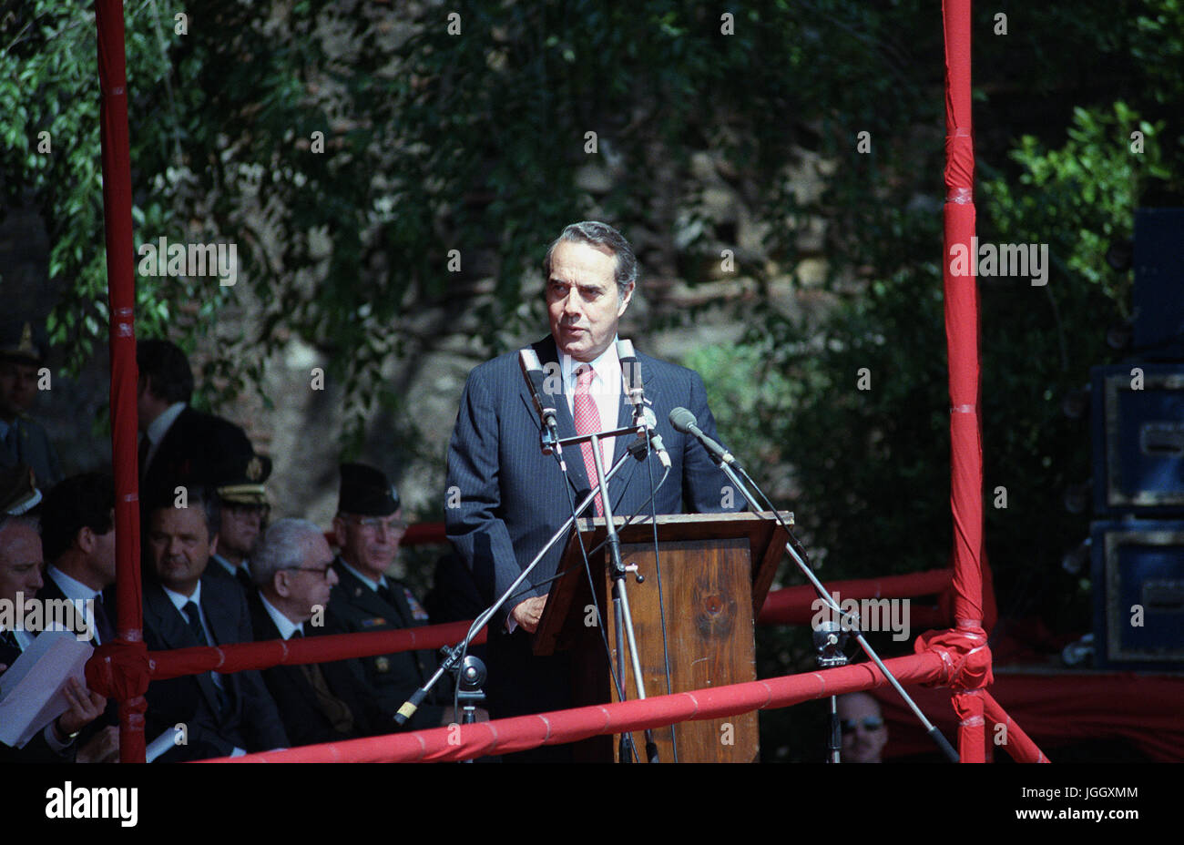 Senator Robert Dole, Republican, Kansas, speaks during a ceremony commemorating the liberation of Rome. Stock Photo