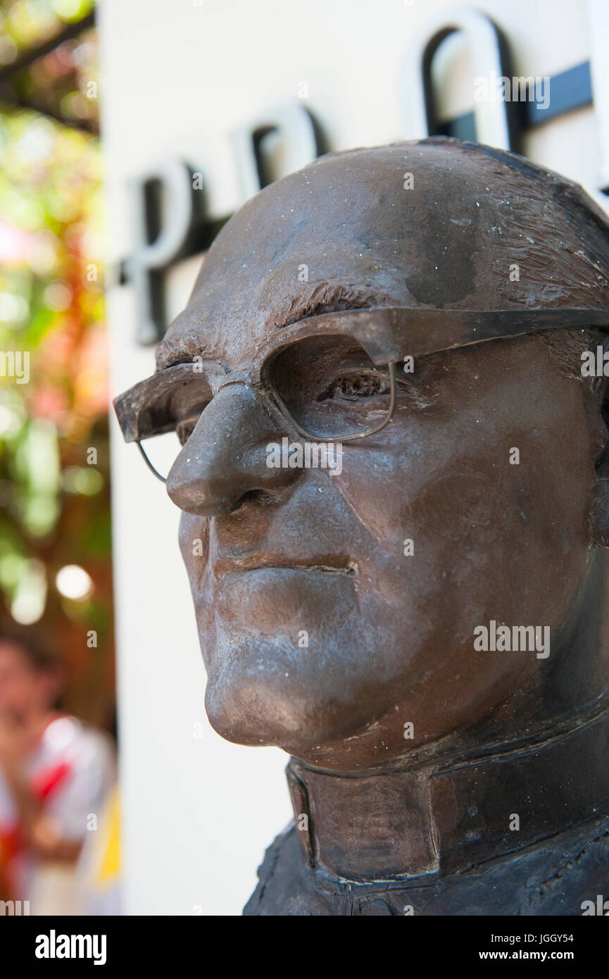 A bronze bust of martyred Archbishop Oscar Romero outside his former ...