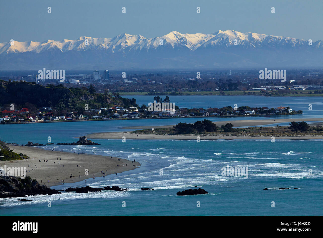 Waves at the mouth of avon and heathcote rivers hires stock