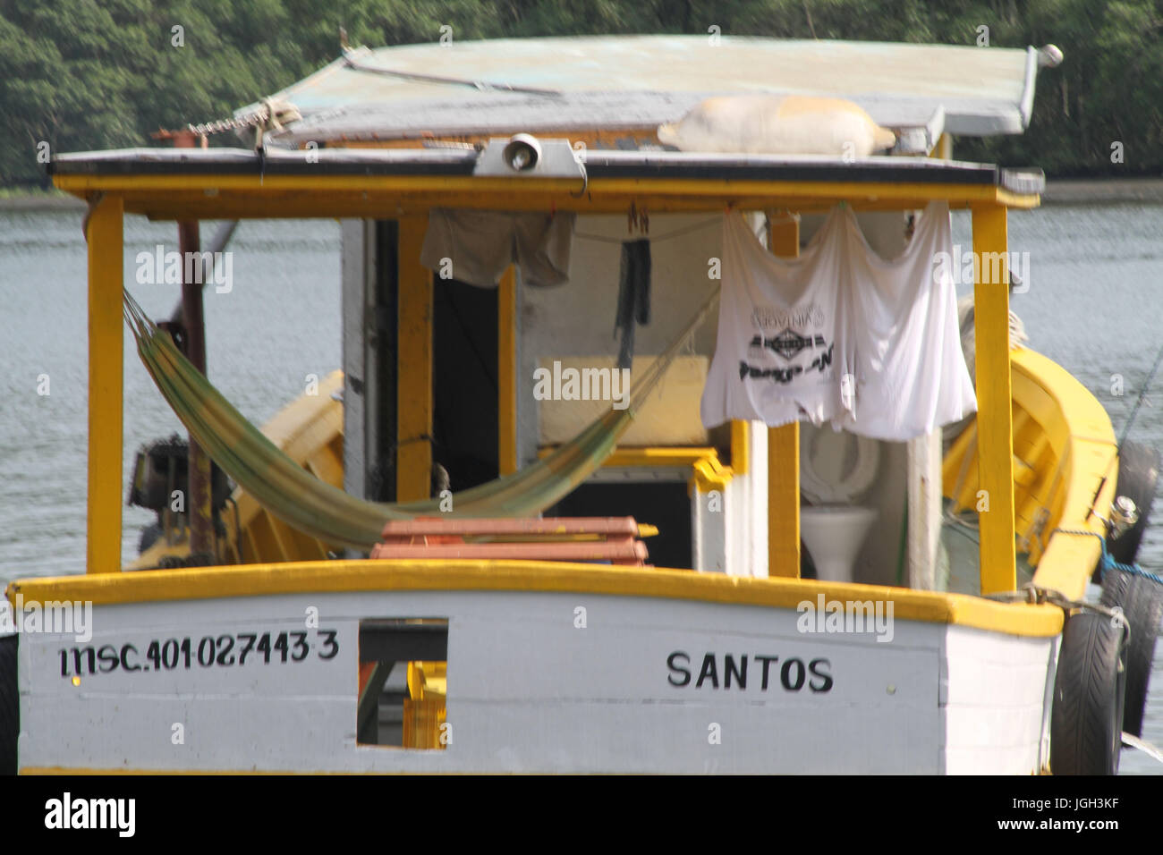 Inside, boat, Portinho; 2014; Praia Grande; Paulista Coast; São Paulo Brazil. Stock Photo