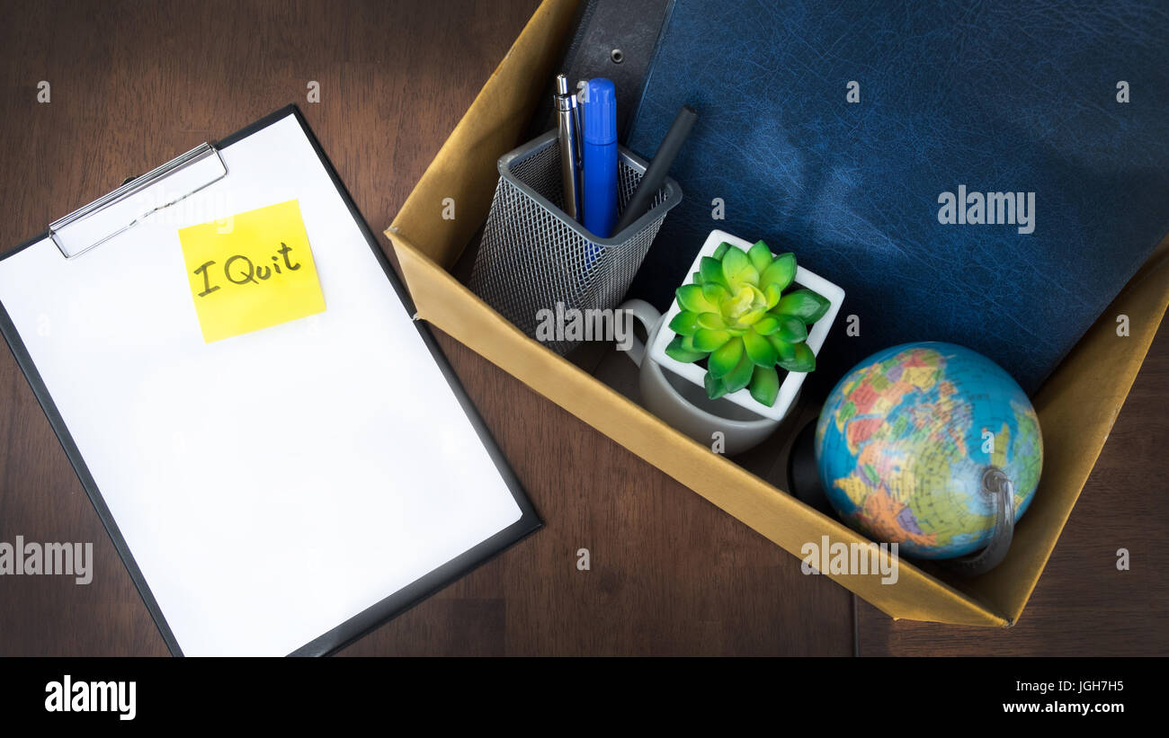 office cardboard box .employee dismissed from office, resignation concept. Stock Photo