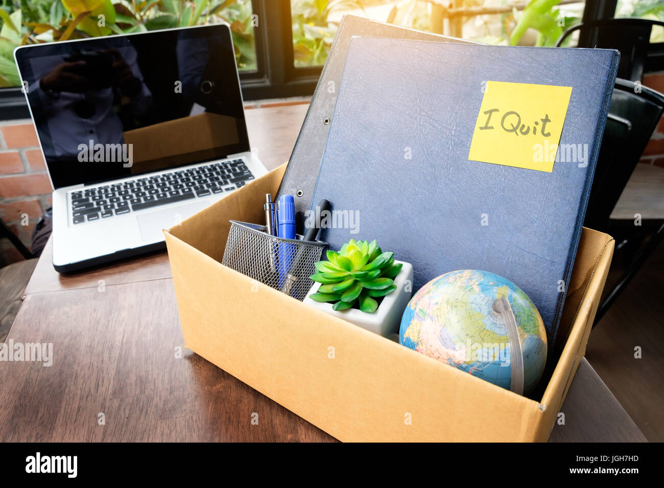 office cardboard box .employee dismissed from office, resignation concept. Stock Photo