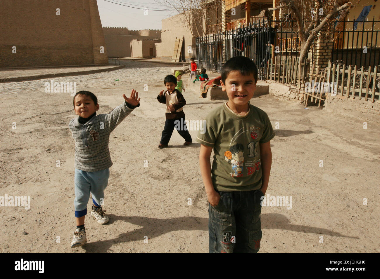 Khiva, Uzbekistan - March 08, 2009: Poverty in Uzbekistan. Children in