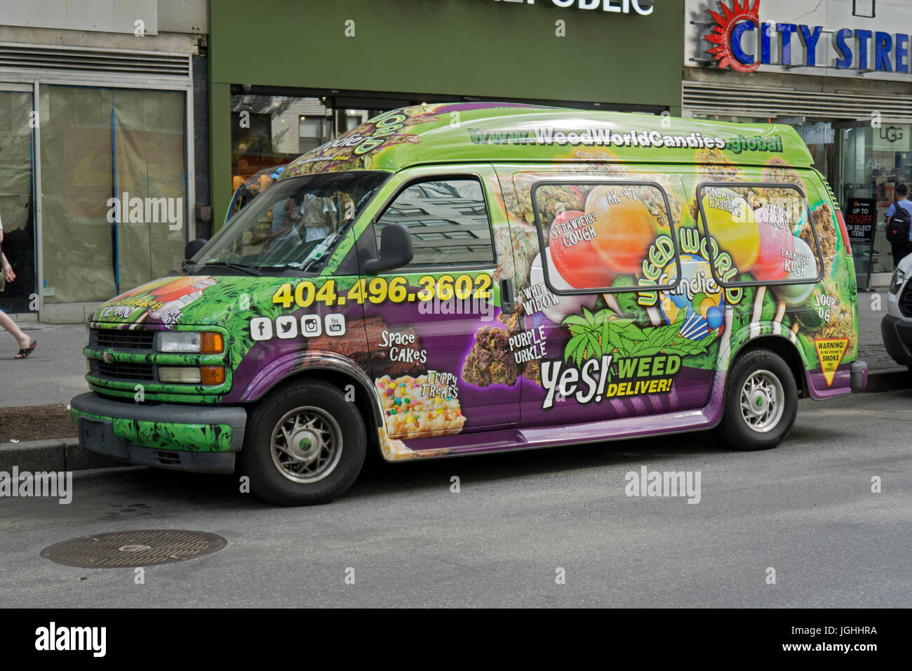 The WEED WORD Candy van parked on West 14th Street in lower Manhattan, New York City Stock Photo