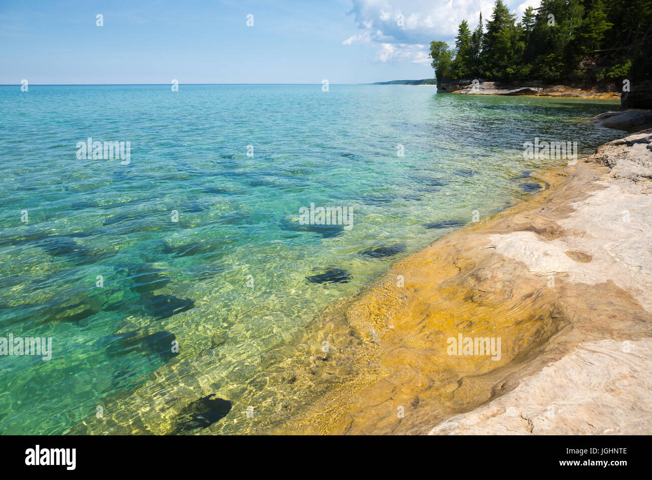 'The Coves' on Lake Superior at Pictured Rocks National Lakeshore, located in Munising Michigan. The Coves are part of the Beaver Basin Lake area. Stock Photo