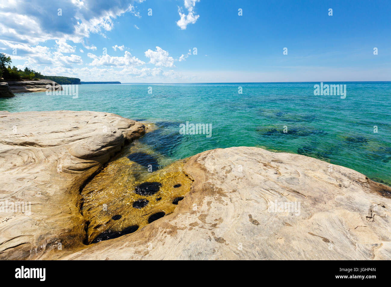 'The Coves' on Lake Superior at Pictured Rocks National Lakeshore, located in Munising Michigan. The Coves are part of the Beaver Basin Lake area. Stock Photo