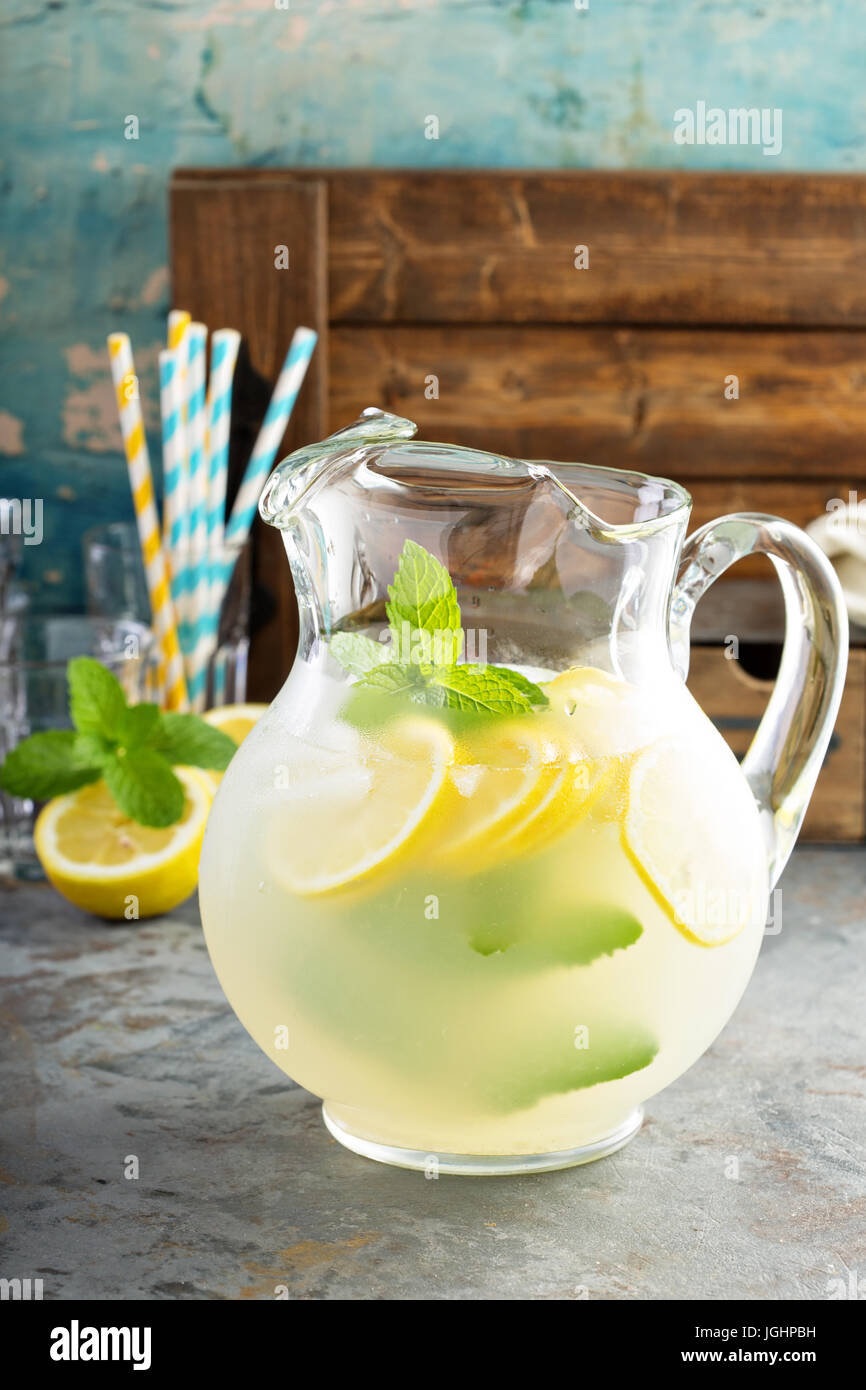 Glass Pitcher Homemade Lemonade Lemon High Resolution Stock Photography