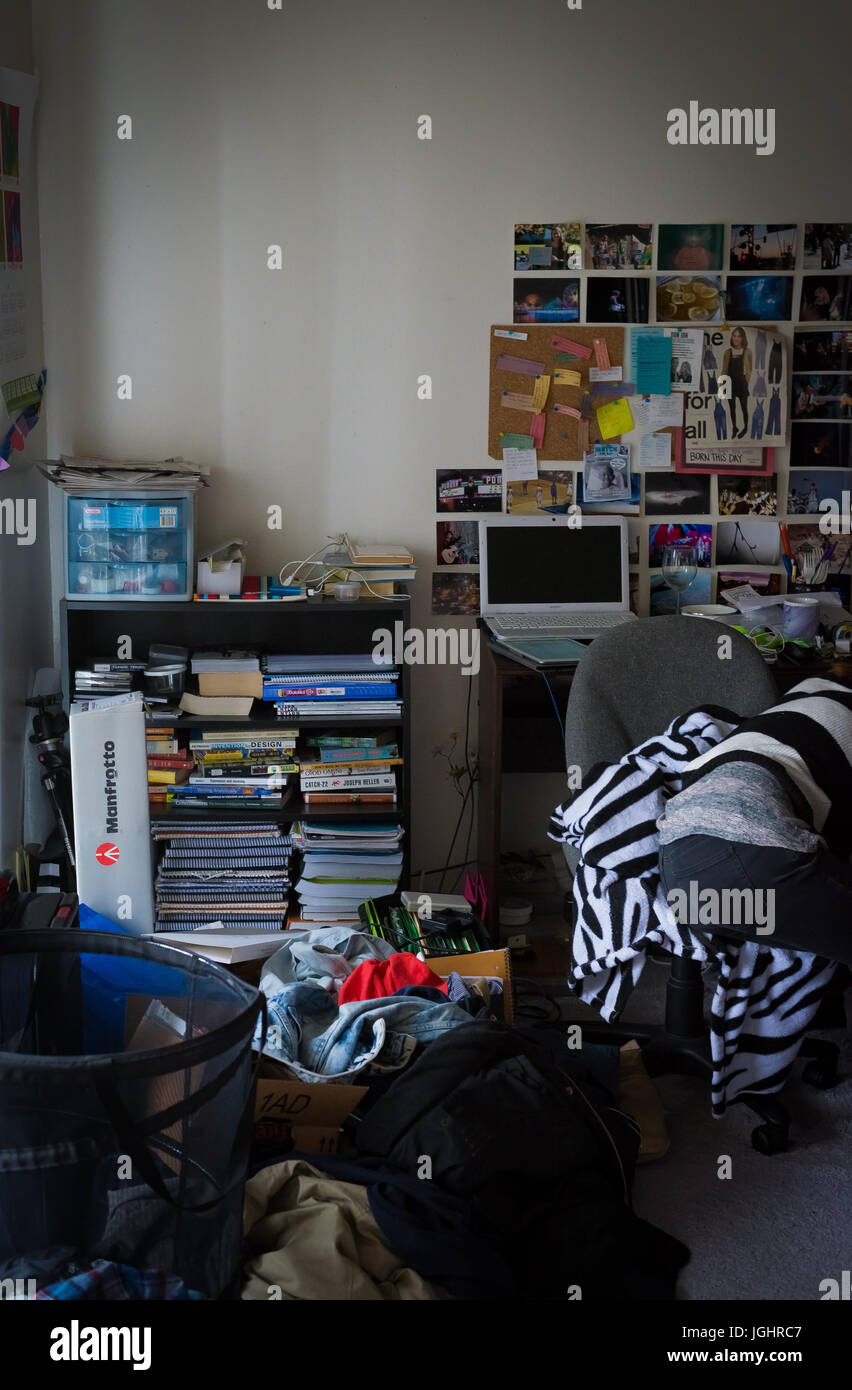 Cluttered room in Berkeley, CA apartment Stock Photo