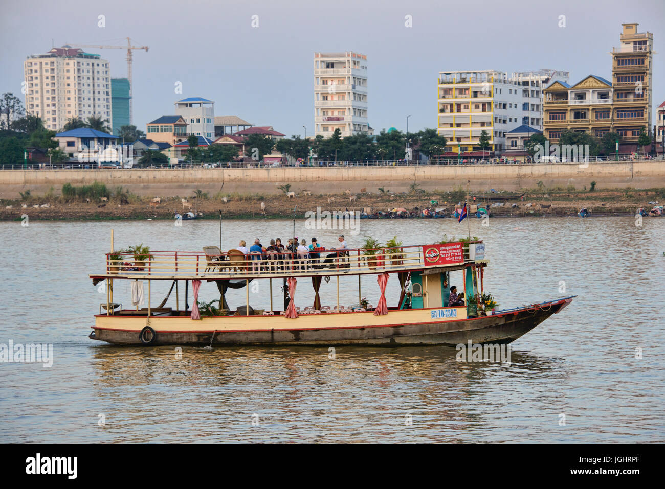 Cruising in Mekong River in Phnom Penh, Cambodia Stock Photo