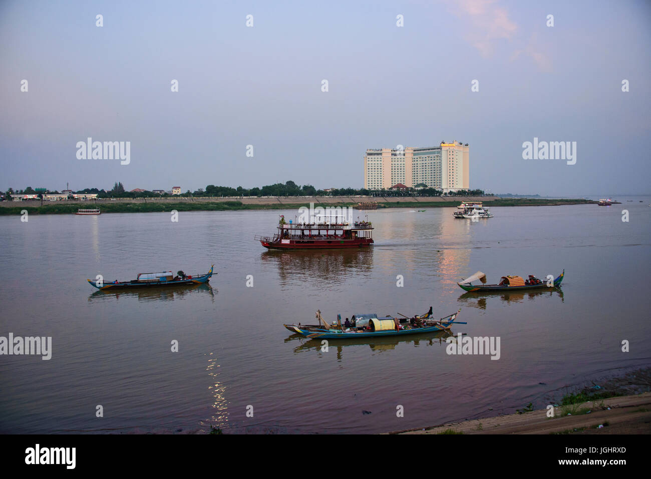 Cruising in Mekong River in Phnom Penh, Cambodia Stock Photo