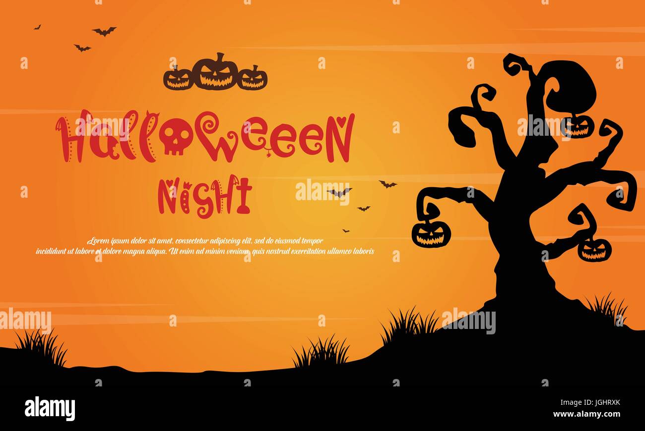 Halloween night with tree scary landscape Stock Vector Image & Art - Alamy