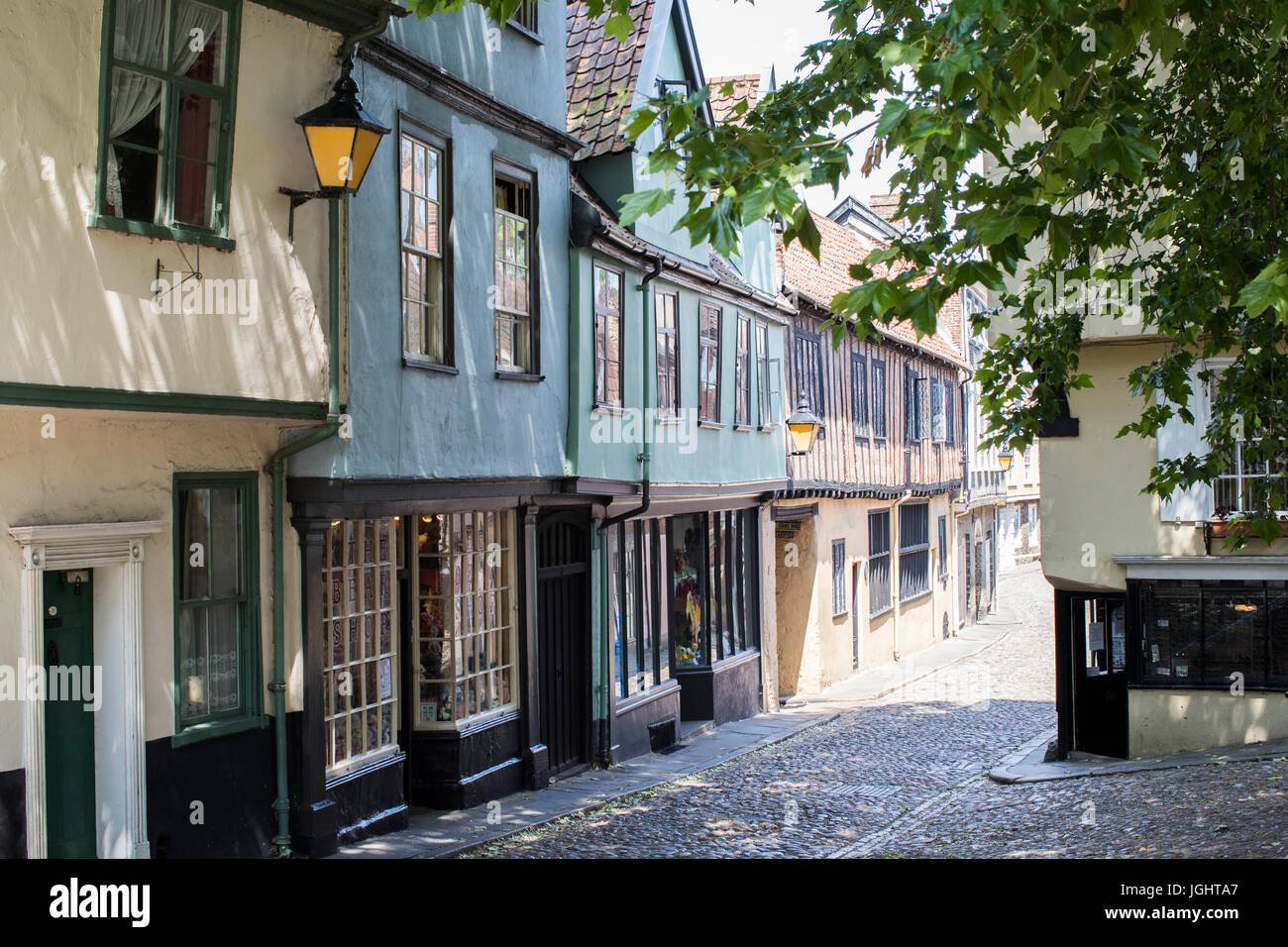 Exterior Of Shops On Elm Hill In Norwich Norfolk UK Stock Photo Alamy