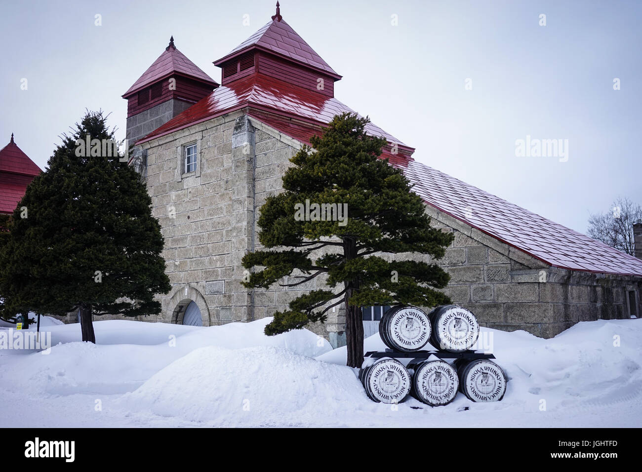 Yoichi, Japan - Feb 4, 2015. Yoichi Distillery at winter with snow in Hokkaido, Japan. Yoichi Distillery is owned by Nikka Whisky Distilling, and was  Stock Photo