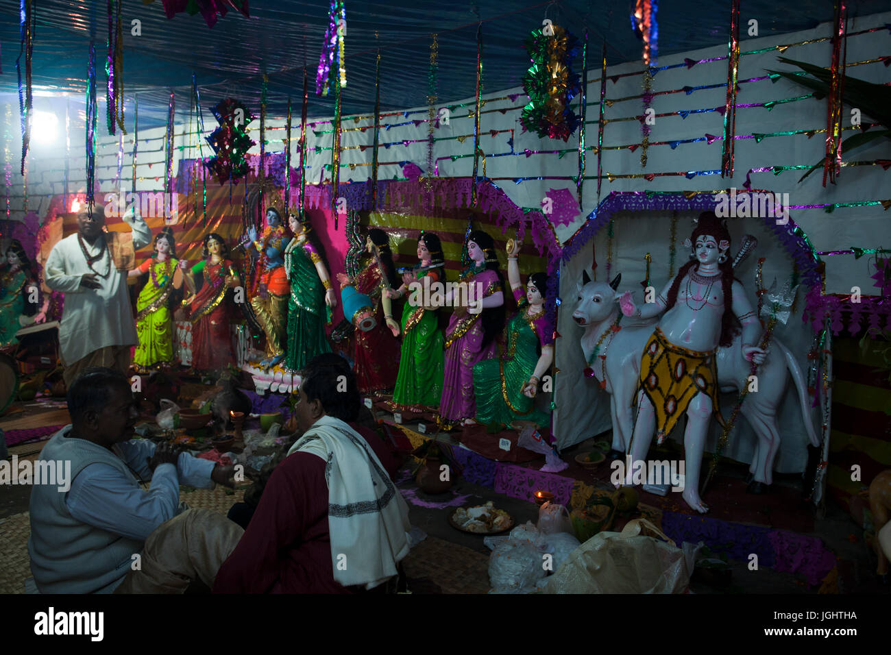 A puja pavilion during Rash Mela at Dublarchar in the Eastern Division of Sundarbans forest. Thousands of people join this festival every year, which  Stock Photo