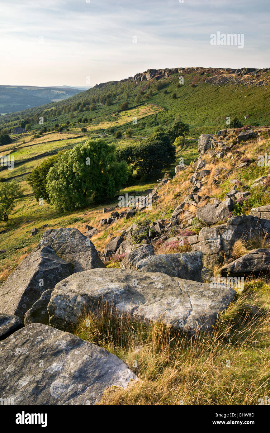 View of Curbar edge from Baslow edge in the Peak District, Derbyshire, England. Stock Photo