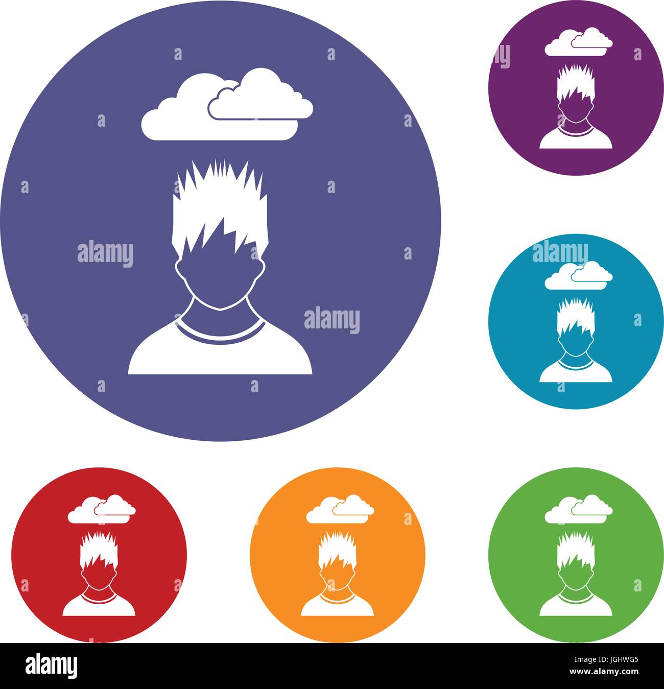 Depressed man with dark cloud over his head icons Stock Vector Image ...