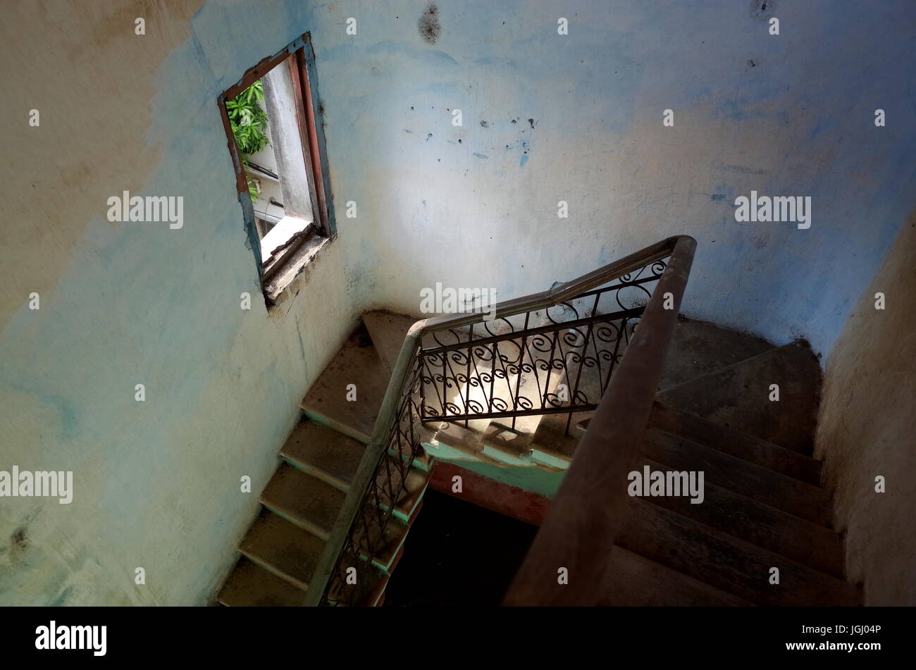 Old colonial stair cases in the Sandinista Museum in Leon, Nicaragua Stock Photo