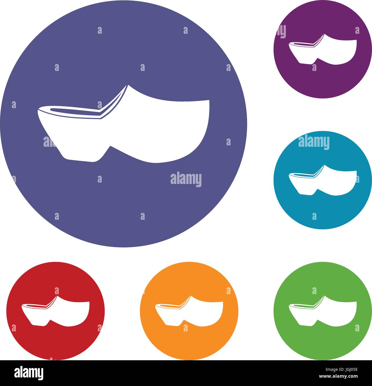 Clogs icons set in flat circle reb, blue and green color for web Stock Vector