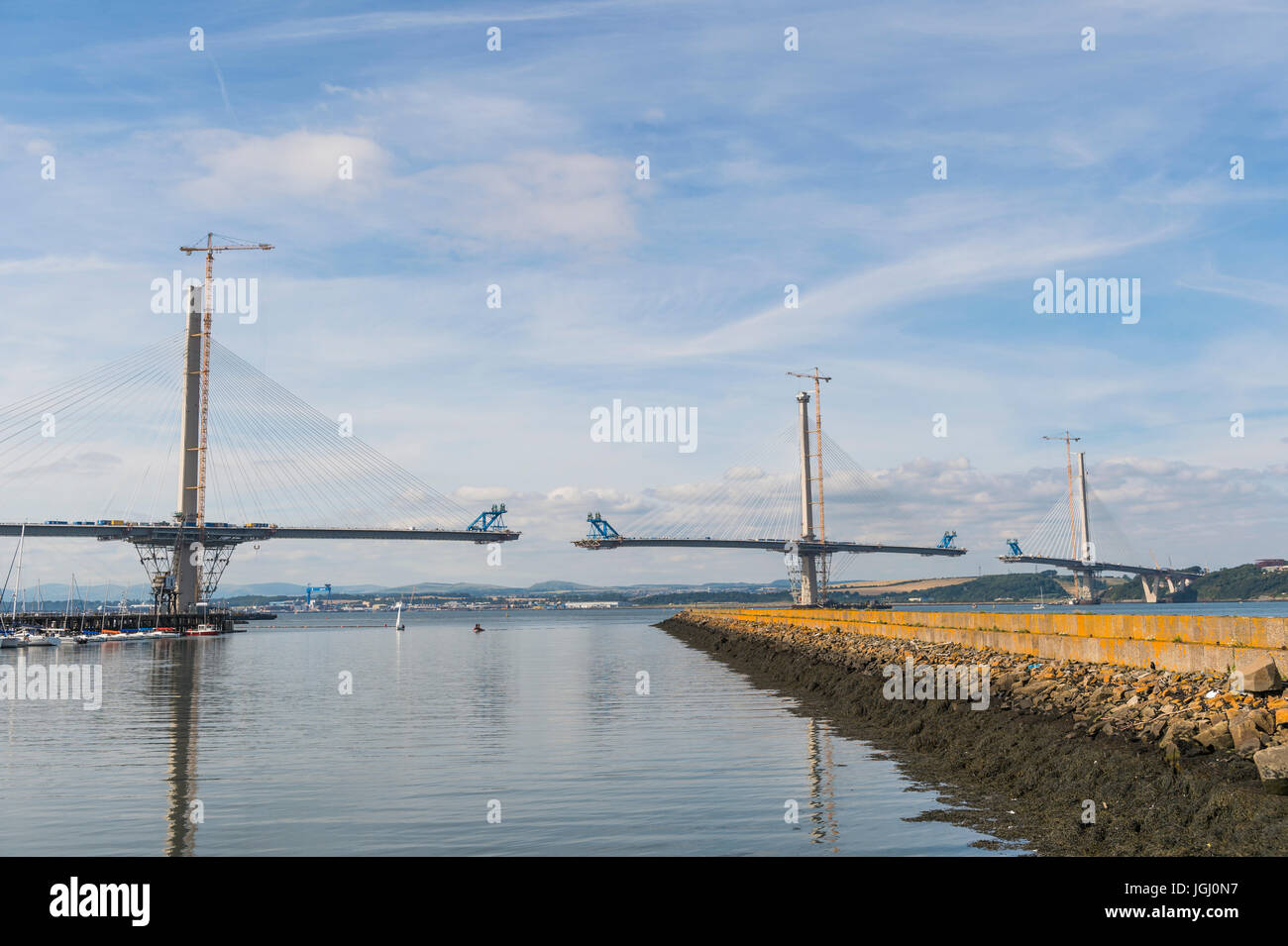 Queensferry, Scotland, Uk - August 15, 2016: The new Forth Road Bridge over the Firth of Forth, South Queensferry. Stock Photo
