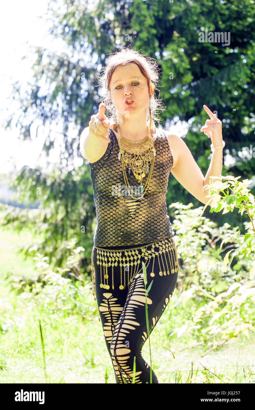 Hippie girl enjoying summer nature Stock Photo