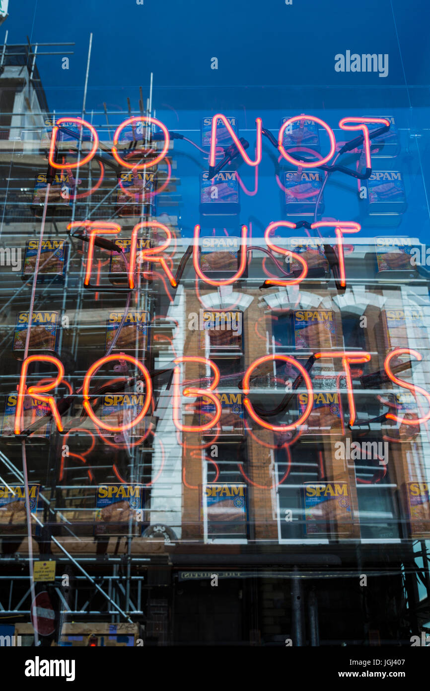 Do Not Trust Robots installation by Eve De Haan, London, UK Stock Photo
