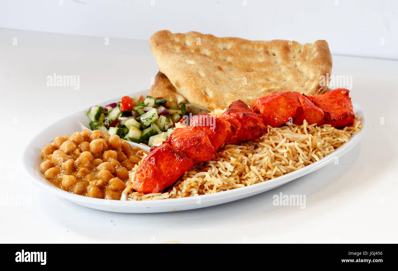 kabob dinner w/ rice and sides Stock Photo Alamy