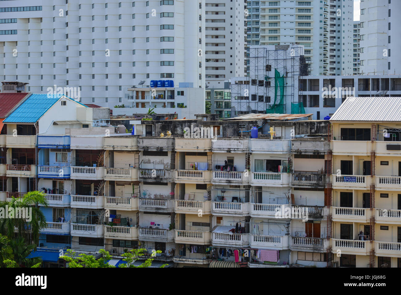 Pattaya, Thailand Jun 20, 2017. Old apartments located at downtown in