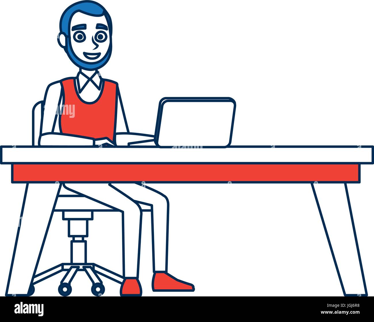 Cartoon Businessman Sitting Work Desk Stock Photos & Cartoon