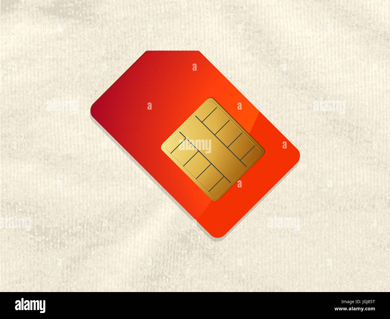 Red Telephone Sim  Card with Shadow Over Crumpled Material Background Stock Photo
